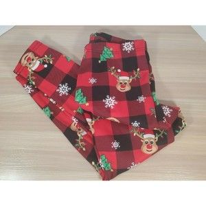 No Boundaries‎ Red Plaid Lounge Pajama Pants Reindeer Fleece Lined Juniors Large
